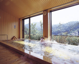 A cypress bath with a panoramic view of the town of Izutuya Yumura